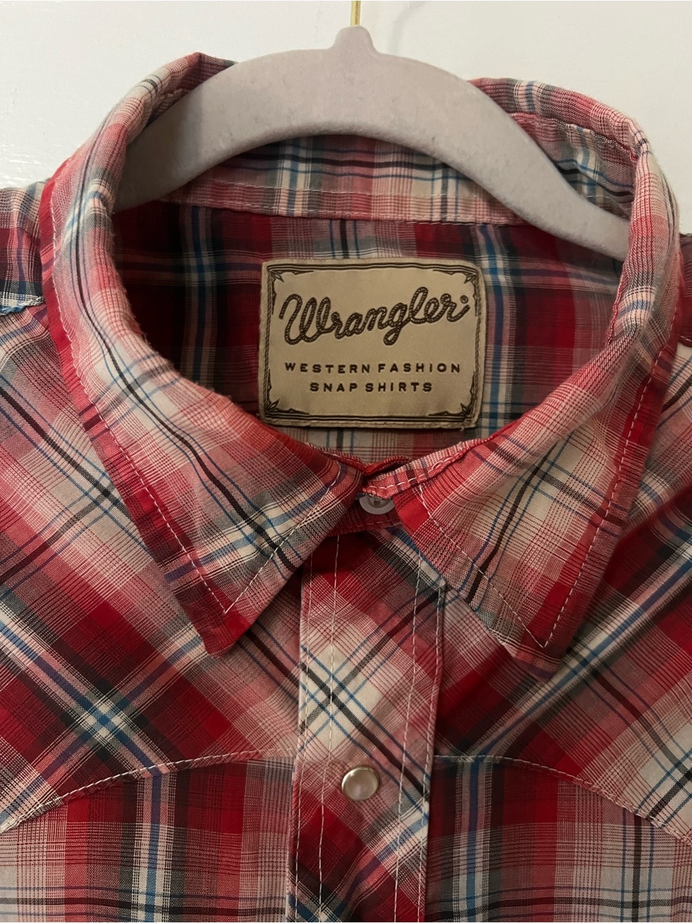 Wrangler Red and Blue Plaid Western Button-Down Shirt
